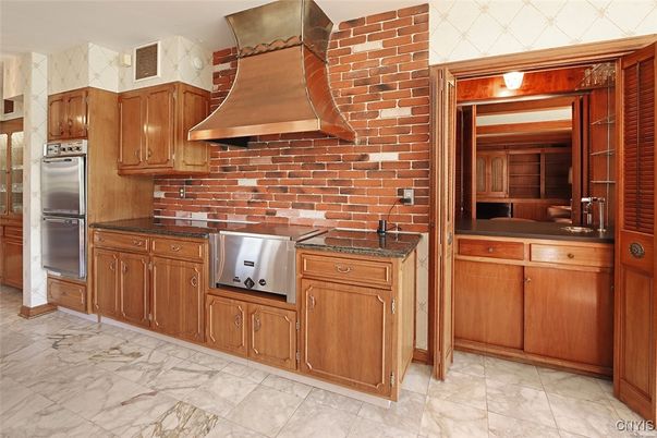 Interior, Kitchen, Stainless Steel Appliances, Stone Walls