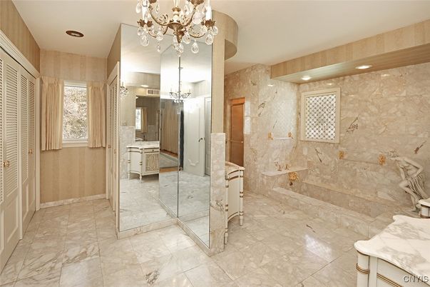 Bathroom, Chandelier, Interior, Marble, Recessed Lighting