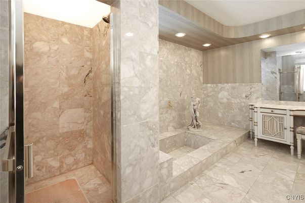 Bathroom, Interior, Marble Walls, Recessed Lighting