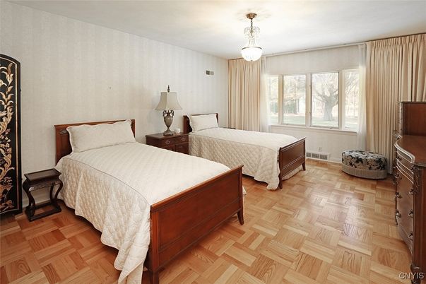 Bedroom, Interior, Pendant Lights, Wood Texture Flooring