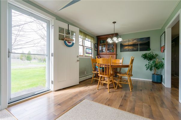 Dining room, Interior, Pendant Lights, Wood Texture Flooring