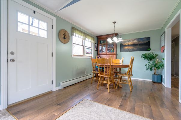 Dining room, Interior, Pendant Lights, Wood Texture Flooring