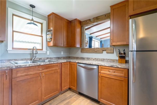 Interior, Kitchen, Pendant Lights, Stainless Steel Appliances, Wood Texture Flooring