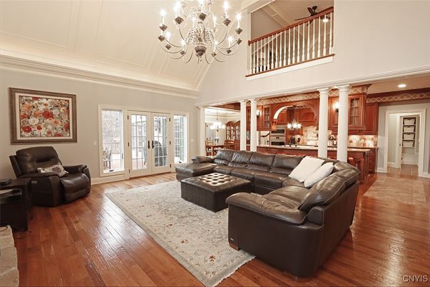 Chandelier, Interior, Living room, Recessed Lighting, Wood Texture Flooring