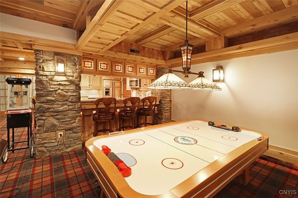 Billiard Table, Game Room, Interior, Pendant Lights, Stone Walls, Wooden Beams, Wooden Ceilings