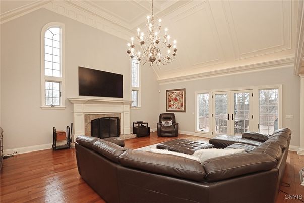 Chandelier, Fireplace, Interior, Living room, Wood Texture Flooring