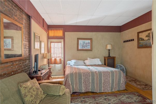 Bedroom, Interior, Stone Walls, Wood Texture Flooring
