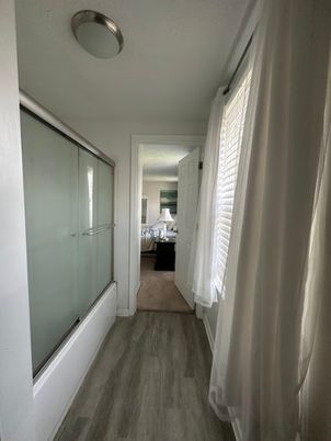 Bathroom, Bedroom, Glass Shower, Interior, Wood Texture Flooring
