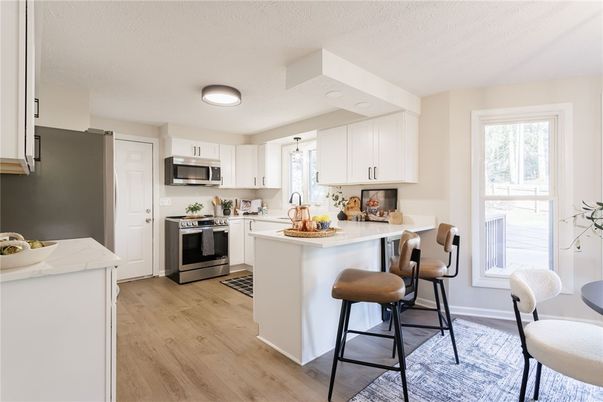Interior, Kitchen, Stainless Steel Appliances, Wood Texture Flooring