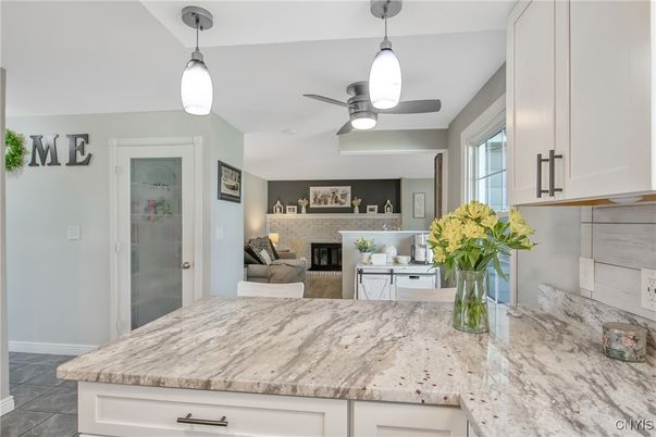 Fireplace, Interior, Living room, Pendant Lights