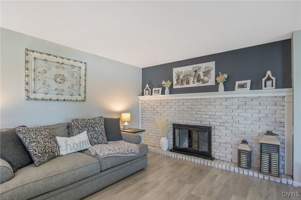 Fireplace, Interior, Living room, Stone Walls, Wood Texture Flooring
