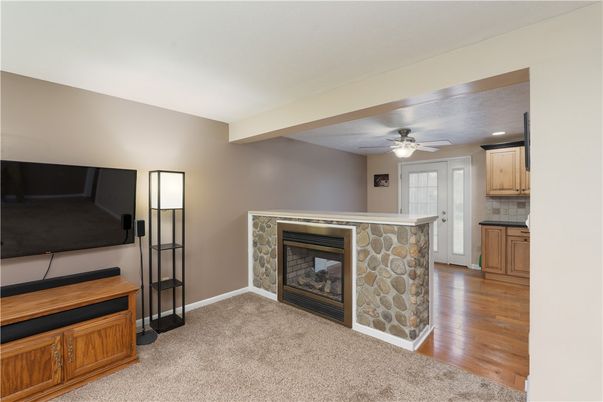 Fireplace, Interior, Recessed Lighting, Wood Texture Flooring