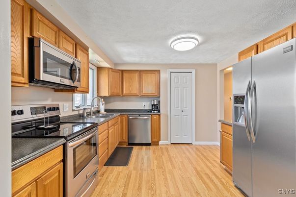 Interior, Kitchen, Stainless Steel Appliances, Wood Texture Flooring