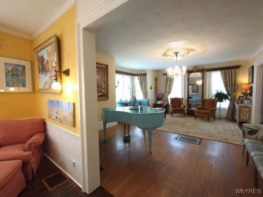 Chandelier, Interior, Living room, Piano, Wood Texture Flooring