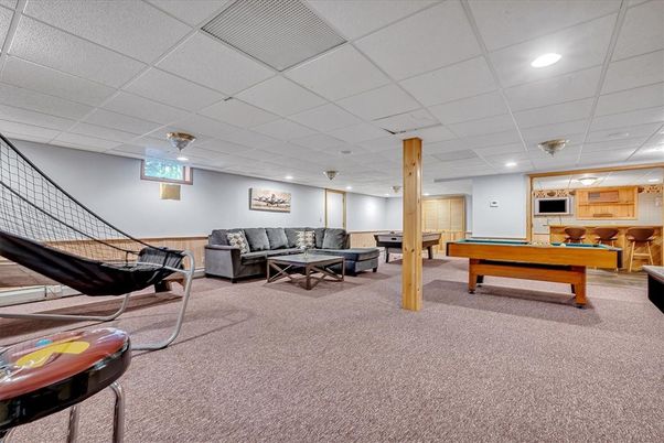 Billiard Table, Game Room, Interior, Living room, Pendant Lights, Recessed Lighting