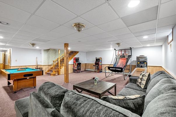 Billiard Table, Fitness Equipment, Game Room, Interior, Living room, Recessed Lighting