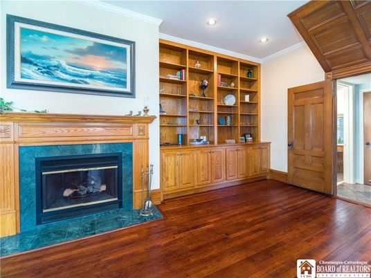 Fireplace, Interior, Recessed Lighting, Wood Texture Flooring