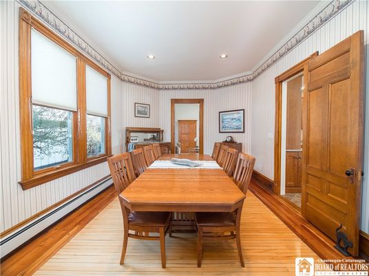 Dining room, Interior, Recessed Lighting, Wood Texture Flooring
