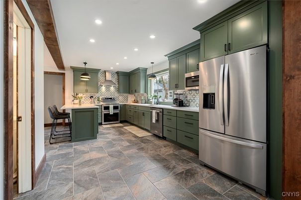 Interior, Kitchen, Pendant Lights, Recessed Lighting, Stainless Steel Appliances