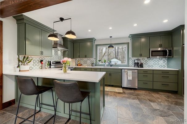 Interior, Kitchen, Pendant Lights, Recessed Lighting, Stainless Steel Appliances