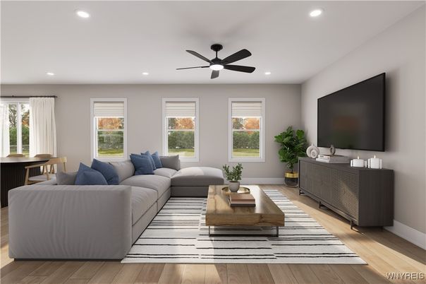 Interior, Living room, Recessed Lighting, Wood Texture Flooring