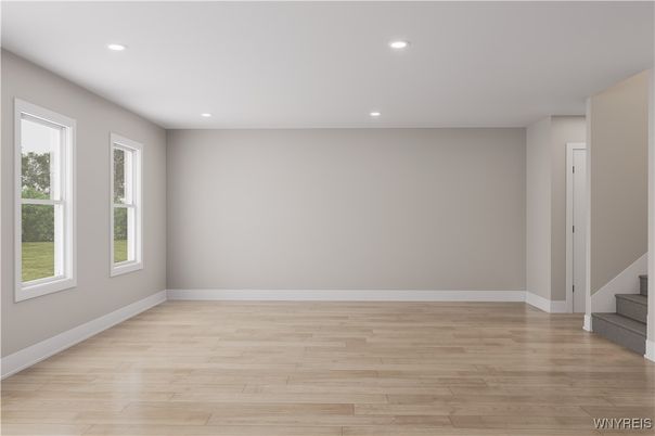 Empty room, Interior, Recessed Lighting, Wood Texture Flooring
