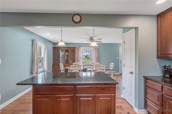 Dining room, Interior, Pendant Lights, Recessed Lighting, Wood Texture Flooring