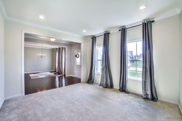 Chandelier, Empty room, Interior, Recessed Lighting, Wood Texture Flooring
