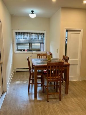 Dining room, Interior, Recessed Lighting, Wood Texture Flooring