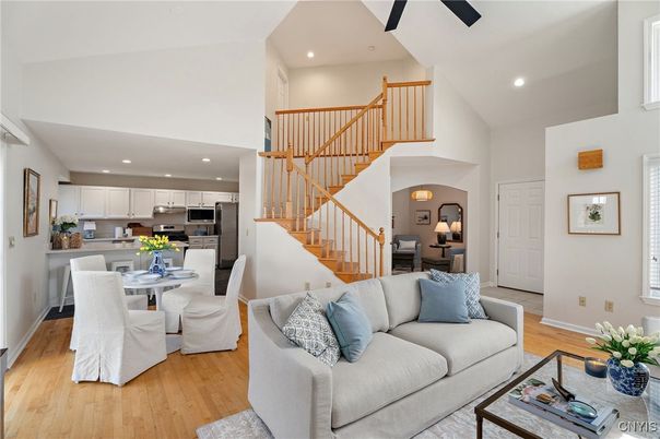 Dining room, Interior, Kitchen, Living room, Recessed Lighting, Stainless Steel Appliances, Wood Texture Flooring