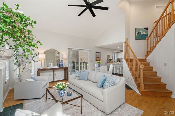 Dining room, Fireplace, Interior, Kitchen, Living room, Recessed Lighting, Wood Texture Flooring