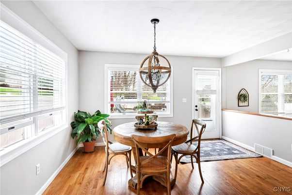 Dining room, Interior, Pendant Lights, Wood Texture Flooring