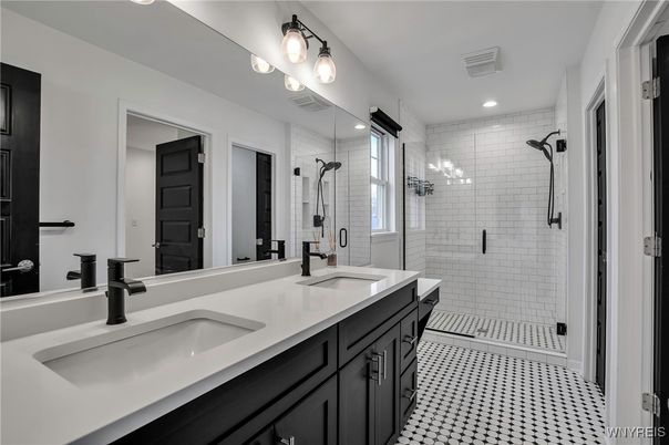 Bathroom, Dual Sink Vanities, Glass Shower, Interior, Recessed Lighting