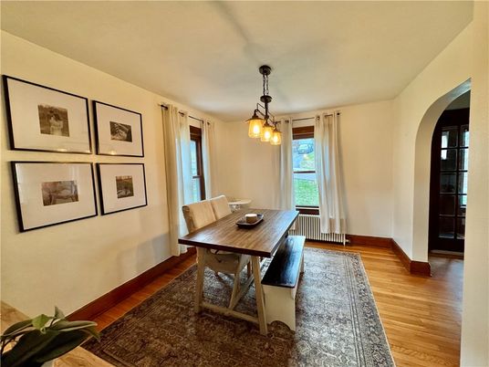 Dining room, Interior, Pendant Lights, Wood Texture Flooring