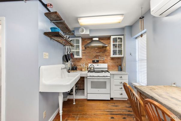 Dining room, Interior, Kitchen, Stainless Steel Appliances, Stone Walls, Wood Texture Flooring