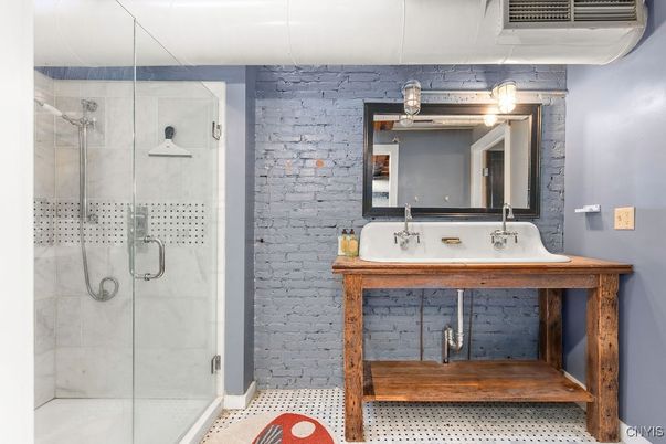 Bathroom, Glass Shower, Interior, Stone Walls
