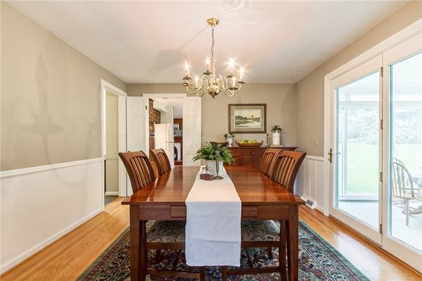 Chandelier, Dining room, Interior, Wood Texture Flooring