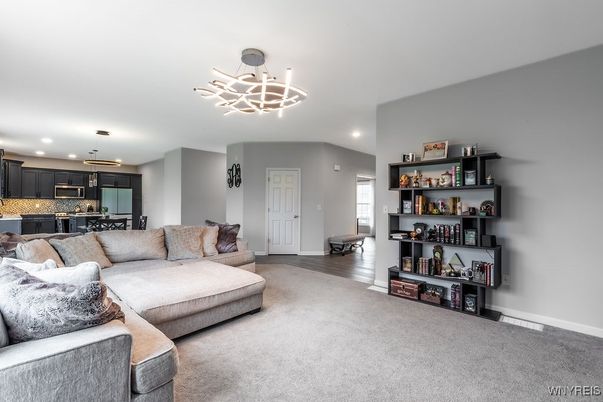 Interior, Kitchen, Living room, Pendant Lights, Recessed Lighting, Stainless Steel Appliances, Wood Texture Flooring