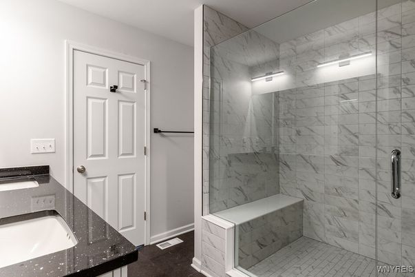 Bathroom, Glass Shower, Interior, Marble Walls