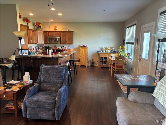 Interior, Kitchen, Pendant Lights, Recessed Lighting, Wood Texture Flooring