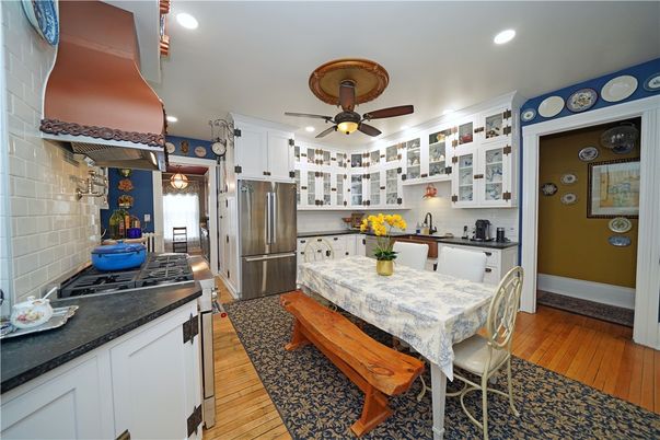 Dining room, Interior, Kitchen, Recessed Lighting, Stainless Steel Appliances, Wood Texture Flooring