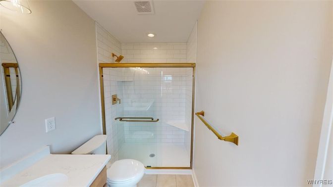 Bathroom, Glass Shower, Interior, Recessed Lighting