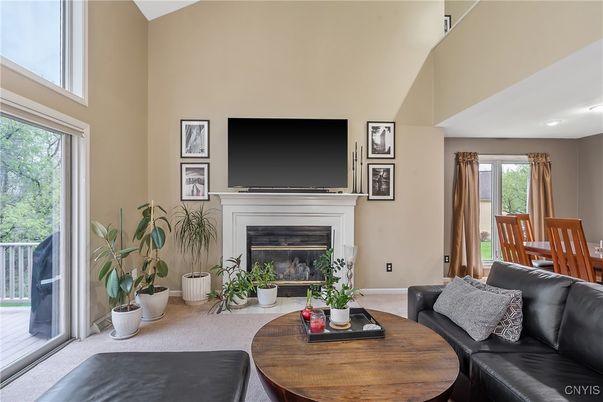Dining room, Fireplace, Interior, Living room, Recessed Lighting
