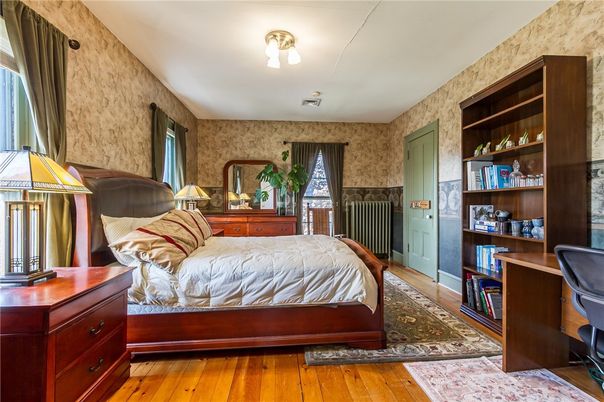 Bedroom, Interior, Stone Walls, Wood Texture Flooring