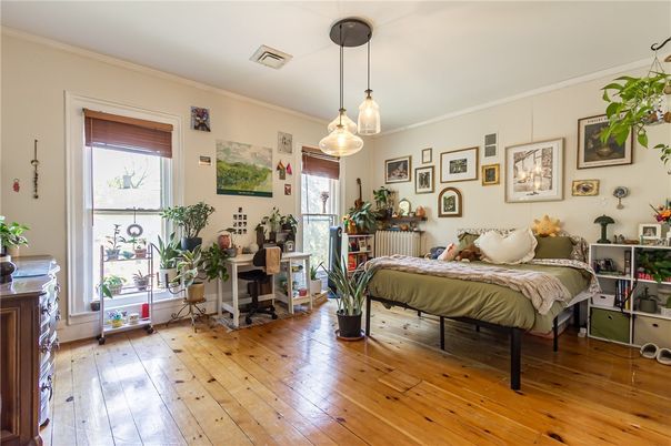 Bedroom, Home Office, Interior, Pendant Lights, Wood Texture Flooring