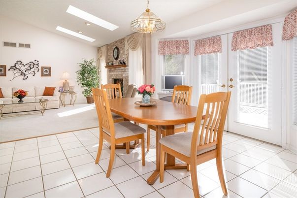 Dining room, Fireplace, Interior, Living room, Recessed Lighting