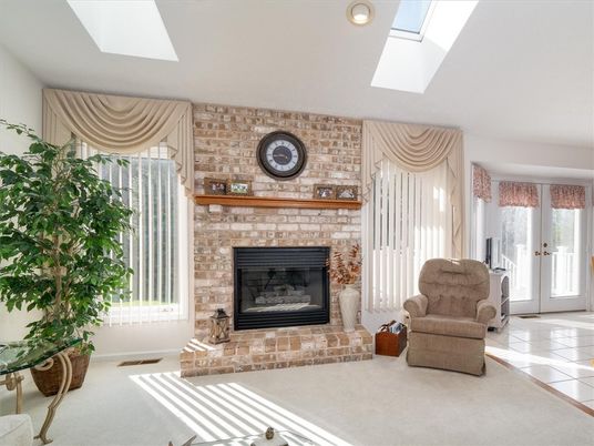 Fireplace, Interior, Recessed Lighting, Stone Walls