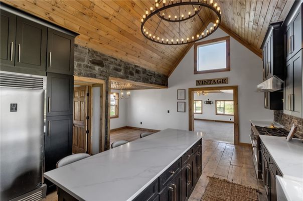Chandelier, Interior, Kitchen, Pendant Lights, Wooden Beams, Wooden Ceilings, Wood Texture Flooring
