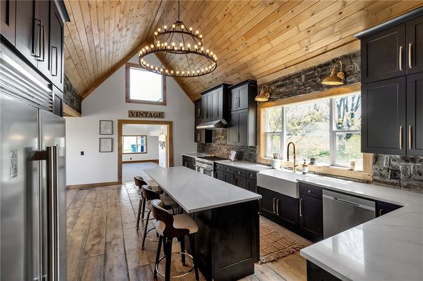 Interior, Kitchen, Pendant Lights, Stainless Steel Appliances, Wooden Ceilings, Wood Texture Flooring