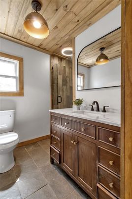 Bathroom, Dual Sink Vanities, Interior, Wooden Ceilings, Wooden Walls
